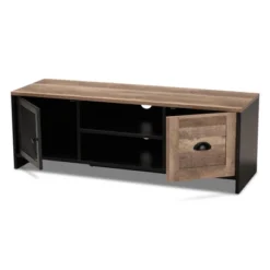 Connell Two-Tone Wood And Metal 2 Door TV Stand For TVs Up To 40" Natural Brown/Black - Baxton Studio