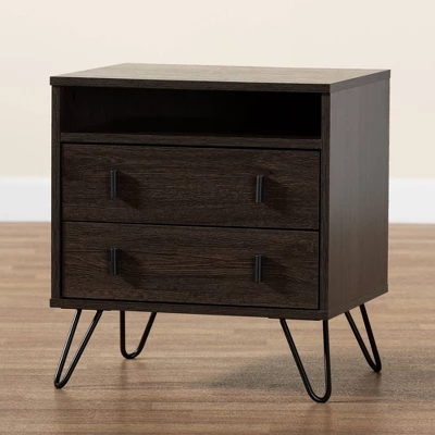 Glover Wood And Metal 2 Drawer Nightstand Brown/Gold - Baxton Studio - Image 8