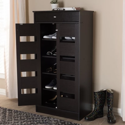 Acadia Modern And Contemporary Finished Shoe Cabinet Dark Brown - Baxton Studio - Image 9
