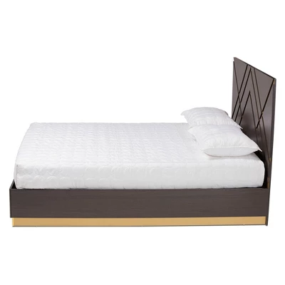 Queen Arcelia Two-Tone Wood Platform Bed Walnut Brown/Gold - Baxton Studio - Image 2