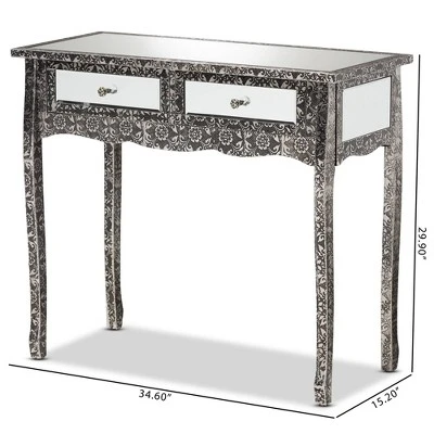 Wycliff Metal And Mirrored Glass 2 Drawer Console Table Dark Gray/Silver - Baxton Studio - Image 8