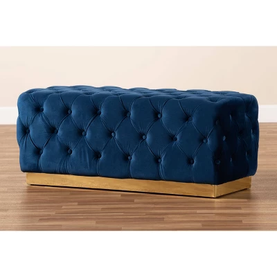 Corrine Velvet Fabric Upholstered And PU Ottoman Gold - Baxton Studio - Image 5