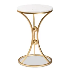 Tarmon Metal End Table With Marble Tabletop Gold - Baxton Studio