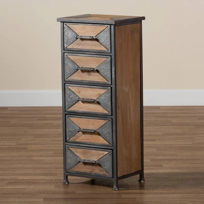 Laurel Wood 5 Drawer Cabinet Gray/Brown - Baxton Studio - Image 6