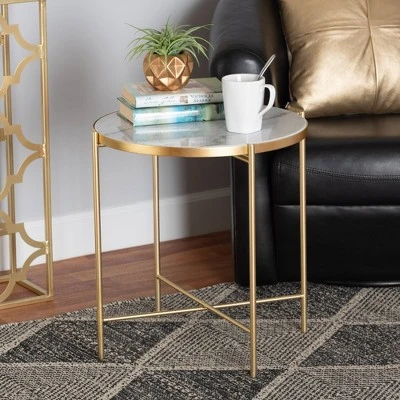 Maddock Metal End Table With Marble Tabletop White/Gold - Baxton Studio - Image 4