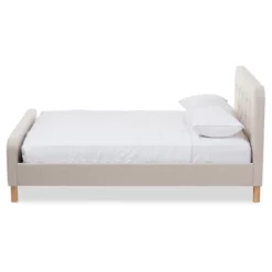 Full Samson Mid Century Fabric Upholstered Platform Bed Light Beige - Baxton Studio