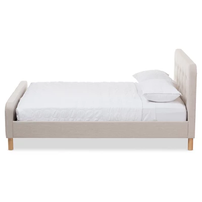 Full Samson Mid Century Fabric Upholstered Platform Bed Light Beige - Baxton Studio