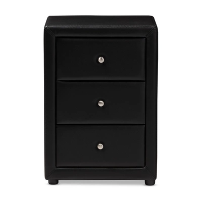 Tessa Faux Leather Upholstered 3 Drawer Nightstand Black - Baxton Studio