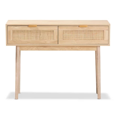 Baird Wood And Rattan 2 Drawer Console Table Brown - Baxton Studio - Image 2
