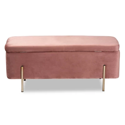 Rockwell Blush Velvet Metal Storage Bench Pink/Gold - Baxton Studio - Image 4