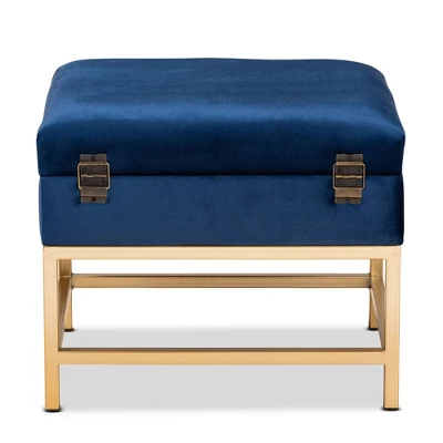 Aliana Fabric And Metal Ottoman Navy Blue/Gold - Baxton Studio - Image 4