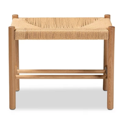 Saura Wood Hemp Accent Bench Oak Brown - Baxton Studio - Image 3