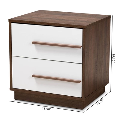 Mette Walnut Finished Wood Nightstand White - Baxton Studio - Image 3