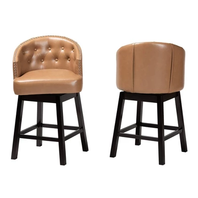 2pc Theron Faux Leather And Wood Swivel Counter Stool Set - Baxton Studio - Image 9