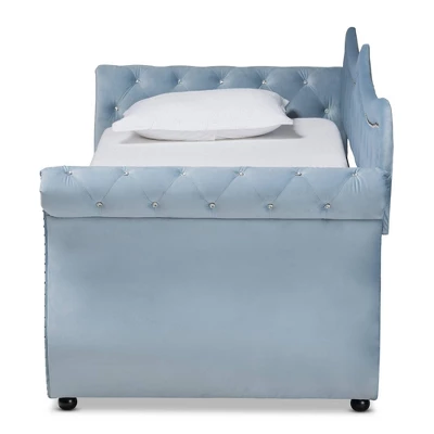 Twin Abbie Velvet Tufted Daybed With Trundle Light Blue - Baxton Studio - Image 2