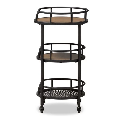 Bristol Rustic Industrial Style Metal And Wood Mobile Serving Cart - Brown - Baxton Studio - Image 2