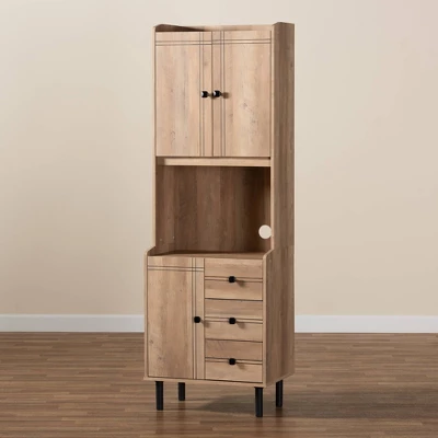 Patterson 3 Drawer Kitchen Storage Cabinet Oak/Brown - Baxton Studio - Image 7