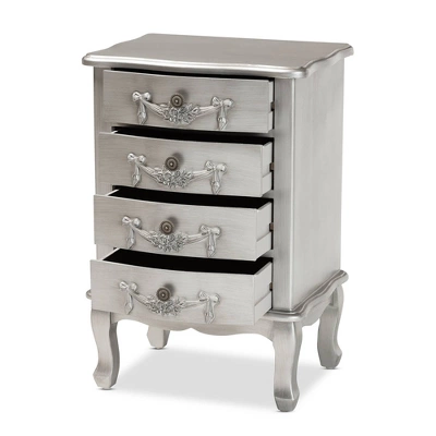 Callen Brushed Wood 4 Drawer Nightstand Silver - Baxton Studio - Image 2