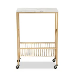 Jacek Metal Wine Cart With Marble Tabletop Gold - Baxton Studio