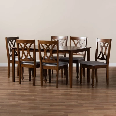 7pc Augustine Fabric Upholstered Dining Set Gray/Walnut Brown - Baxton Studio - Image 7