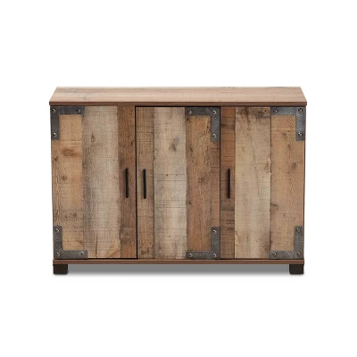 3 Door Cyrille Wood Shoe Cabinet Brown - Baxton Studio - Image 2