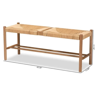 Saura Oak Wood Hemp Dining Bench Brown - Baxton Studio - Image 9
