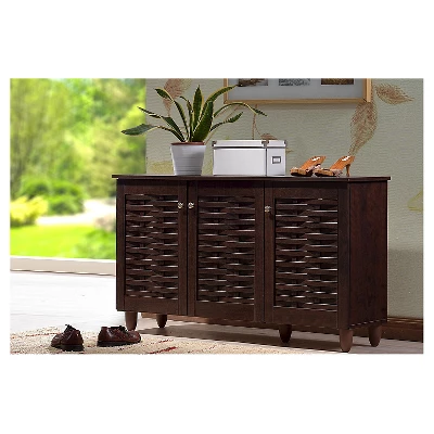 Winda Modern And Contemporary 3-Door Wooden Entryway Shoes Storage Cabinet - Dark Brown - Baxton Studio - Image 5