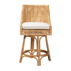 Bella Rattan Counter Stool Natural Brown/White - Baxton Studio