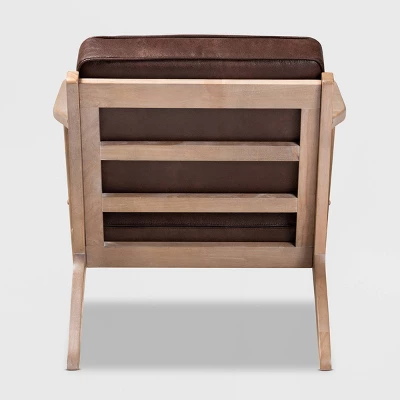 Sigrid Faux Leather Upholstered Wood Armchair Dark Brown/Antique Oak - Baxton Studio - Image 3