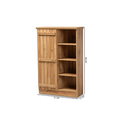 1 Door Eren Farmhouse Natural Wood Shoe Cabinet Brown - Baxton Studio - Image 7
