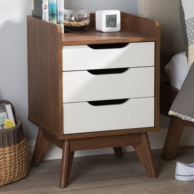 Brighton Mid - Century Modern Wood 3 - Drawer Storage Nightstand - Brown - Baxton Studio - Image 5