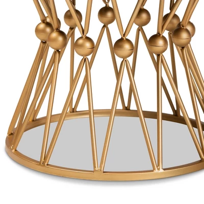 Leonie Faux Fur Upholstered Metal Ottoman White/Gold - Baxton Studio - Image 2