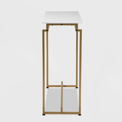 Renzo Metal Console Table With Faux Marble Tabletop White/Gold - Baxton Studio - Image 2