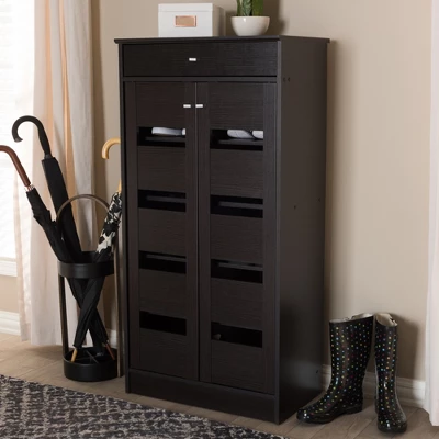 Acadia Modern And Contemporary Finished Shoe Cabinet Dark Brown - Baxton Studio - Image 8