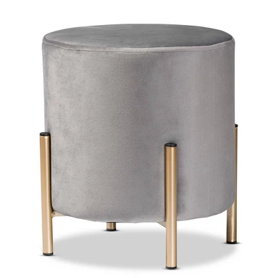 Thurman Velvet Metal Ottoman - Baxton Studio - Image 9