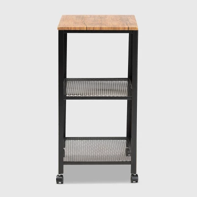 Verna Metal And Wood Kitchen Serving Cart Oak Brown/Black - Baxton Studio - Image 2