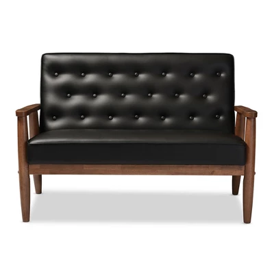 Sorrento Mid-Century Retro Modern Faux Leather Upholstered Wooden 2 Seater Loveseat - Baxton Studio
