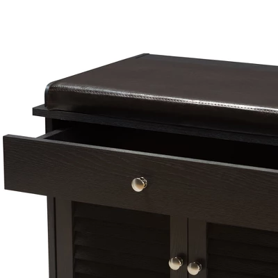 Leo Modern And Contemporary Wood 2 Drawer Shoe Storage Bench Dark Brown - Baxton Studio - Image 6