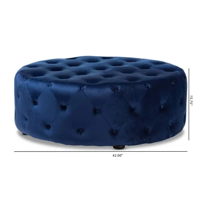 Cardiff Velvet Fabric Upholstered Button Tufted Cocktail Ottoman Blue - Baxton Studio - Image 2