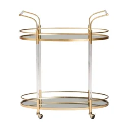 Nakano Metal And Glass 2 Tier Wine Cart Gold/Mirror - Baxton Studio