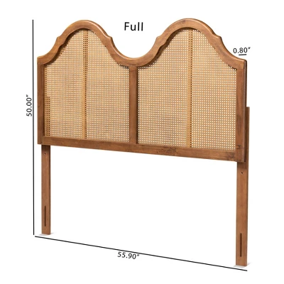 Hazel Vintage Wood And Synthetic Rattan Arched Headboard Walnut - Baxton Studio - Image 4